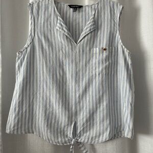 Ellen Tracy Blue and White Striped Sleeveless Blouse